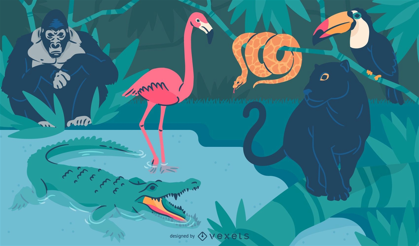 Ilustración de animales salvajes en la naturaleza