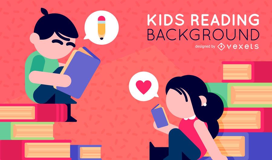Illustrated kids reading books Illustrated kids reading books