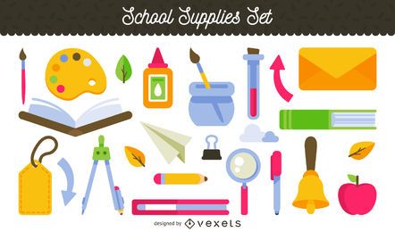 Conjunto de ilustración de útiles escolares