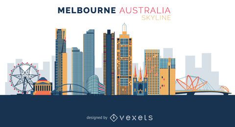 Melbourne Skyline Design Vector Download