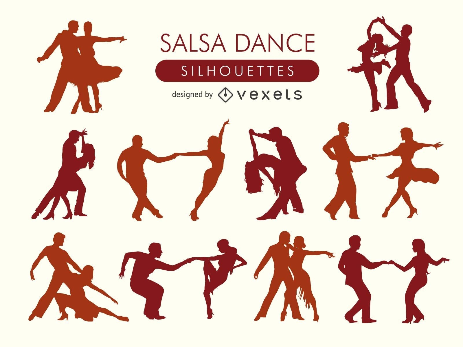 Conjunto de silueta de bailarines de salsa