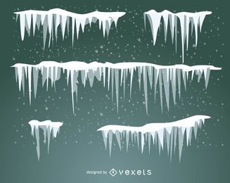 Set of illustrated snow frost and icicles