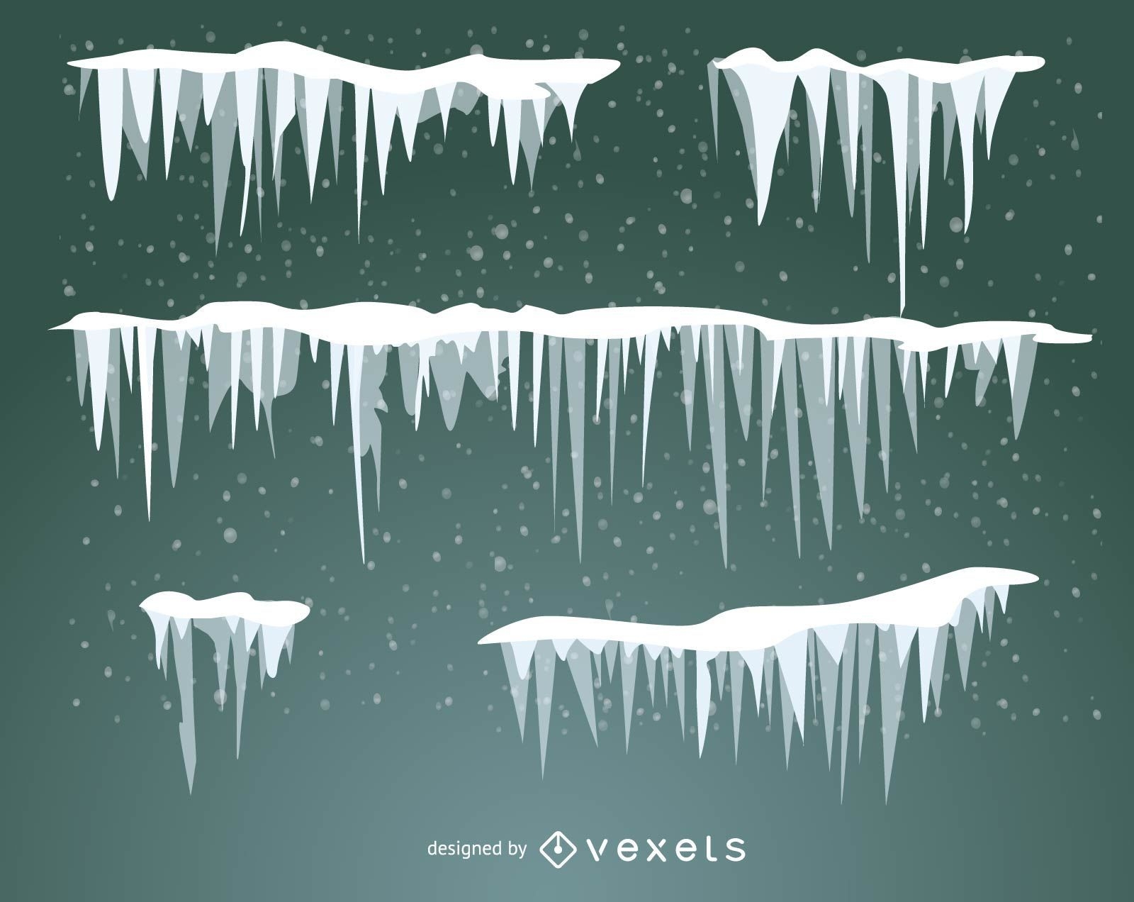 Conjunto ilustrado de neve geada e pingentes de gelo