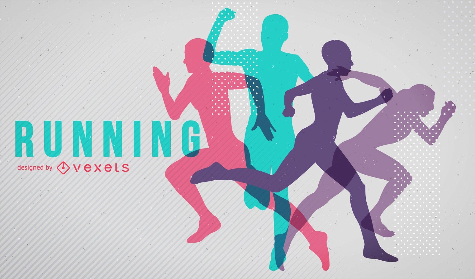 Bright running silhouettes poster