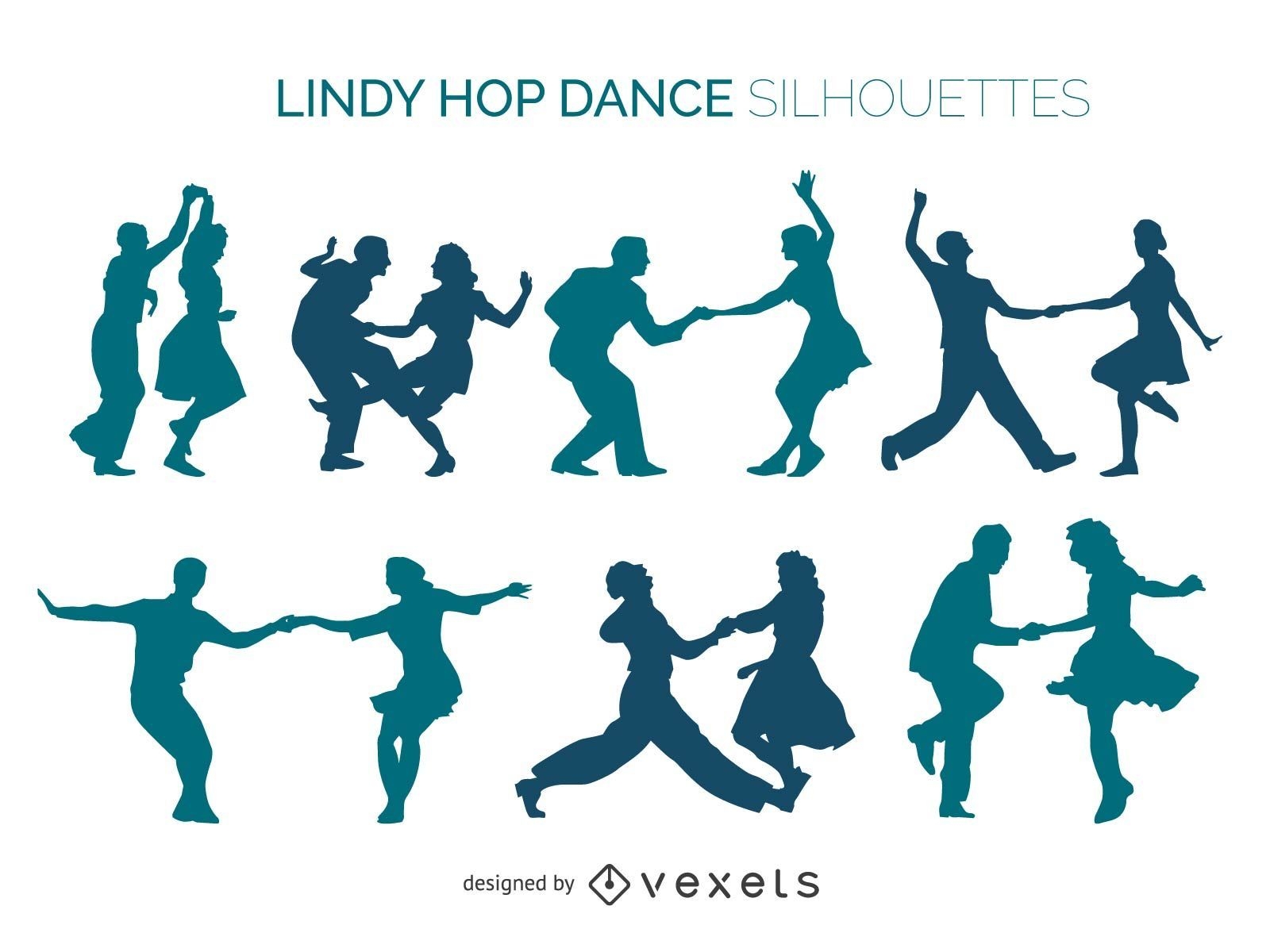 Lindy Hop dancers silhouette set
