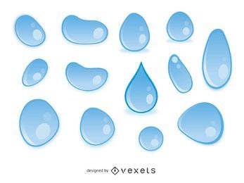Colección de gotas de agua azul