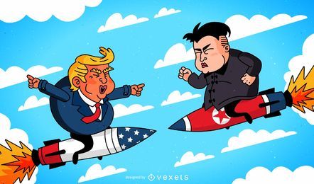 Donald Trump y la caricatura de Kim Jong-un en misiles unos contra otros Donald Trump y la caricatura de Kim Jong-un en misiles unos contra otros