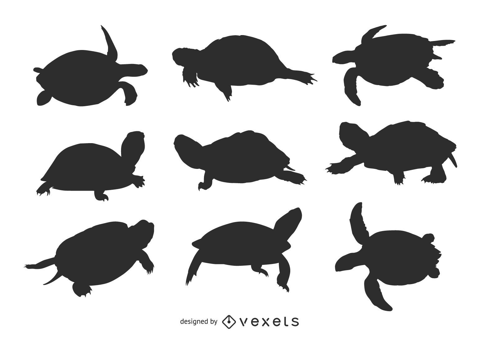 Conjunto de silhuetas de tartarugas
