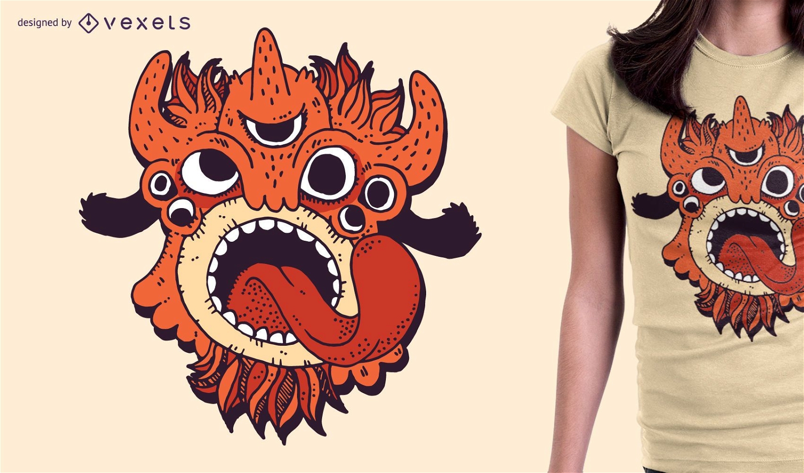 Orange Monster T-Shirt Design Illustration