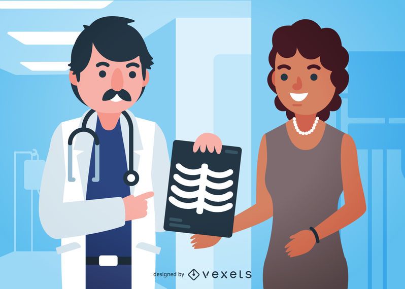 Ilustración del doctor con rayos xy paciente. Ilustración del doctor con rayos xy paciente.