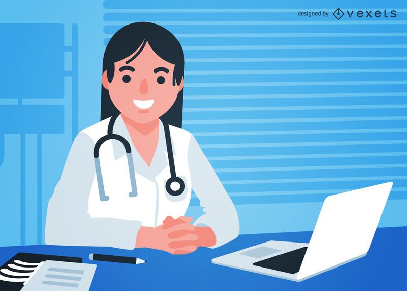 Female doctor in consulting room illustration Female doctor in consulting room illustration