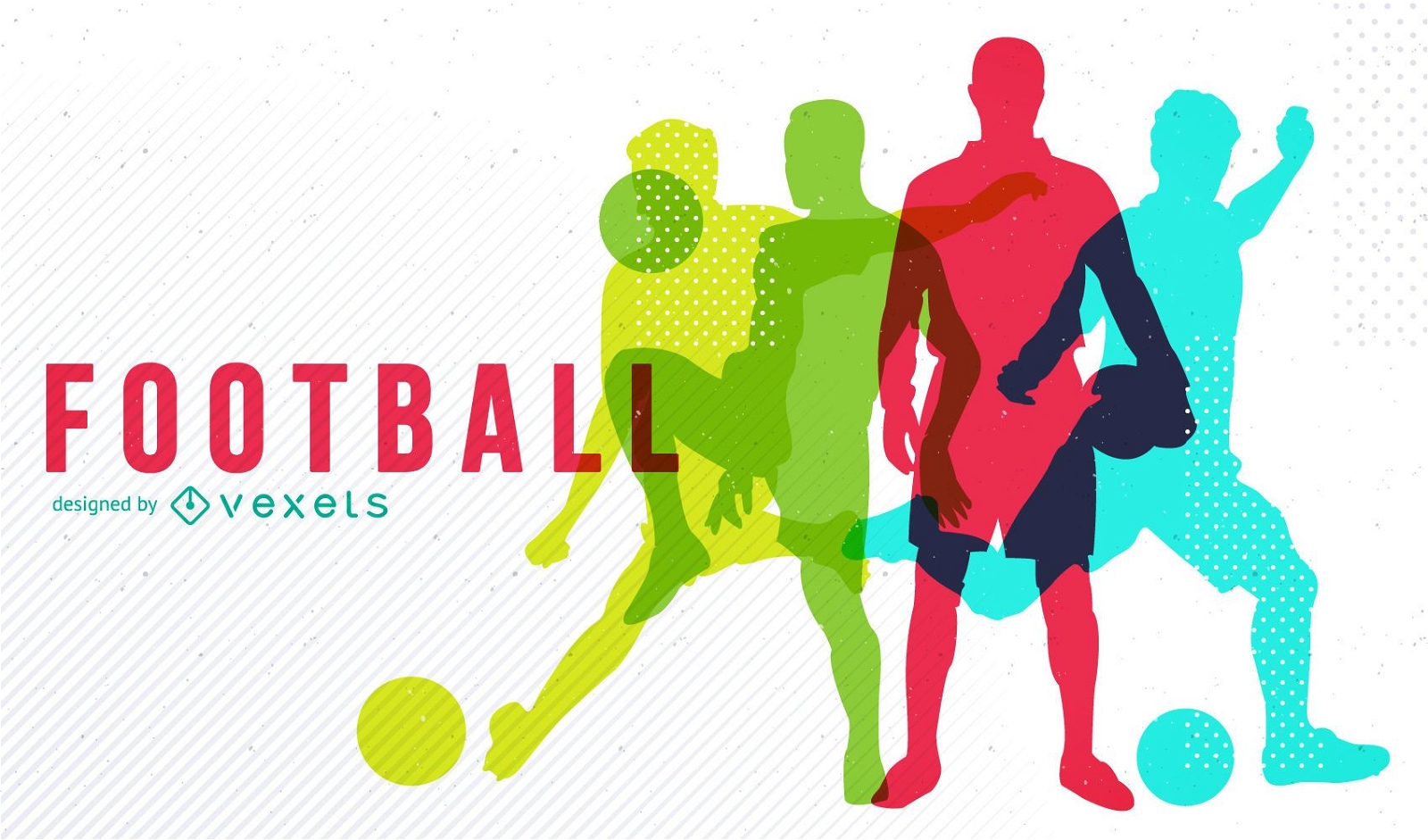 Diseño de fútbol con silueta colorida.
