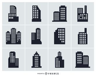 Colección de silueta aislada del edificio de la ciudad Colección de silueta aislada del edificio de la ciudad