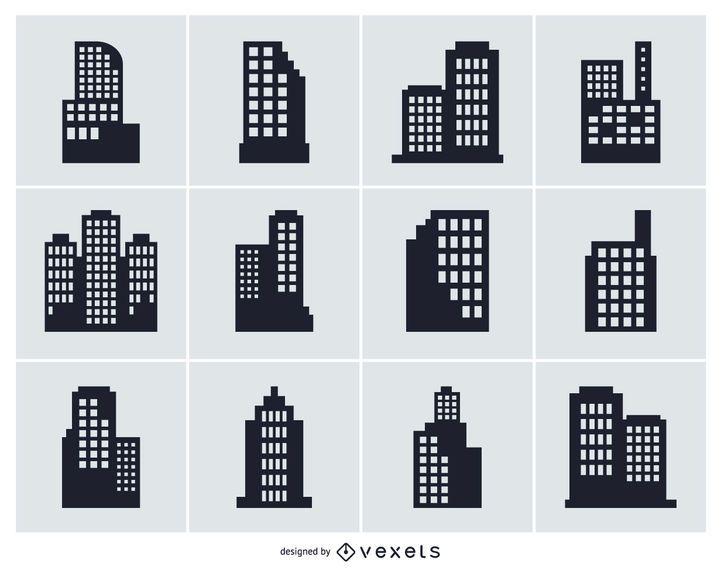 City building isolated silhouette collection City building isolated silhouette collection