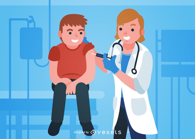 Doctor vaccinating child illustration Doctor vaccinating child illustration