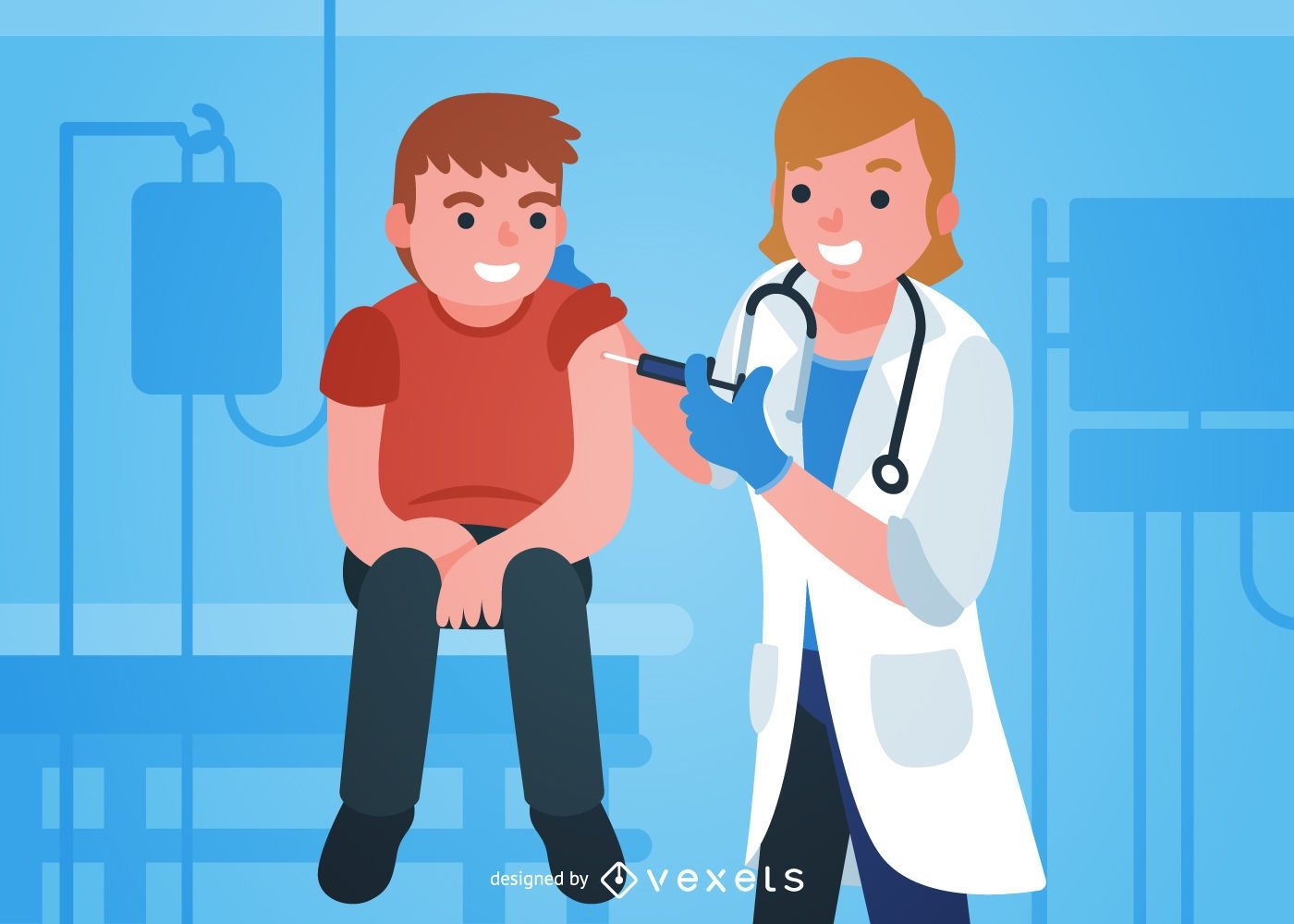 Médico vacunando ilustración infantil