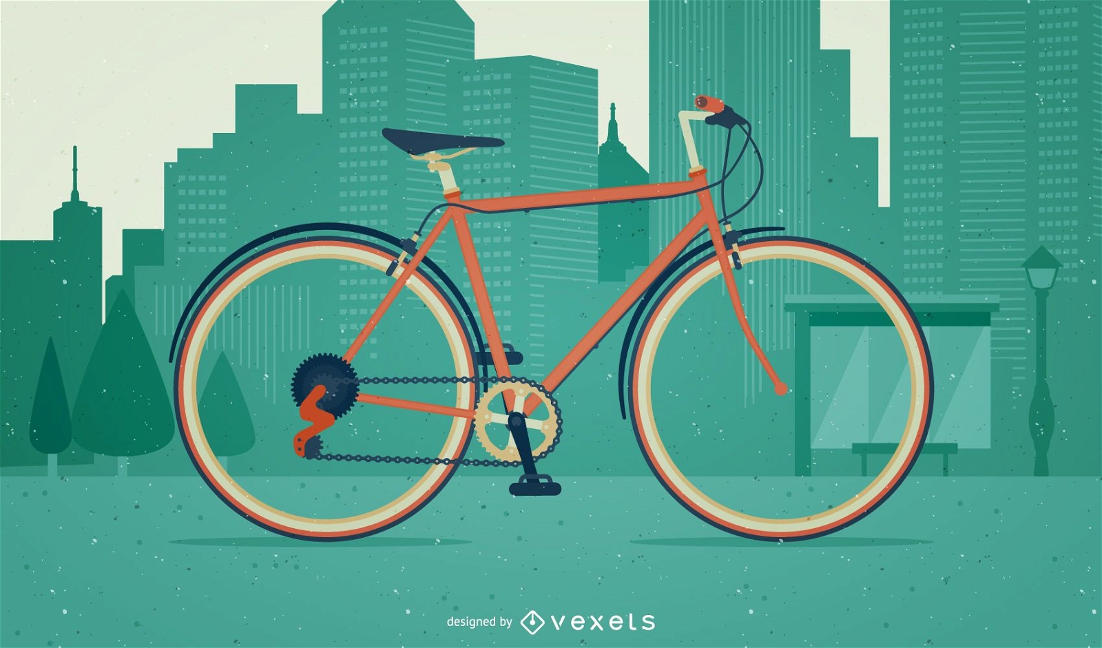 Ilustração de bicicleta em uma cidade