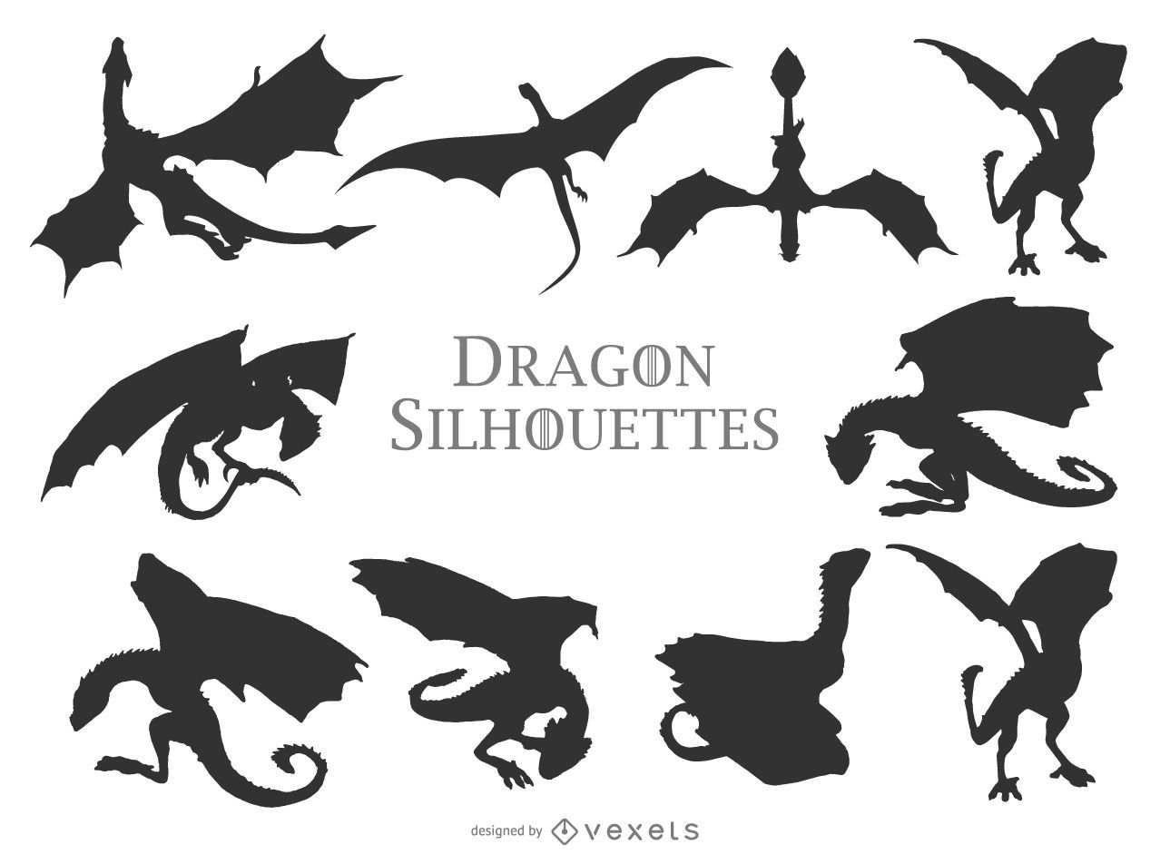 Colección de siluetas de dragones