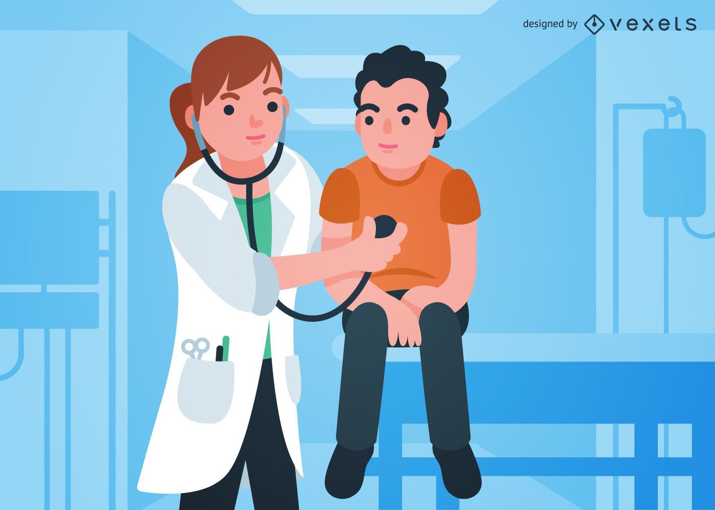 Doctor attending patient illustration