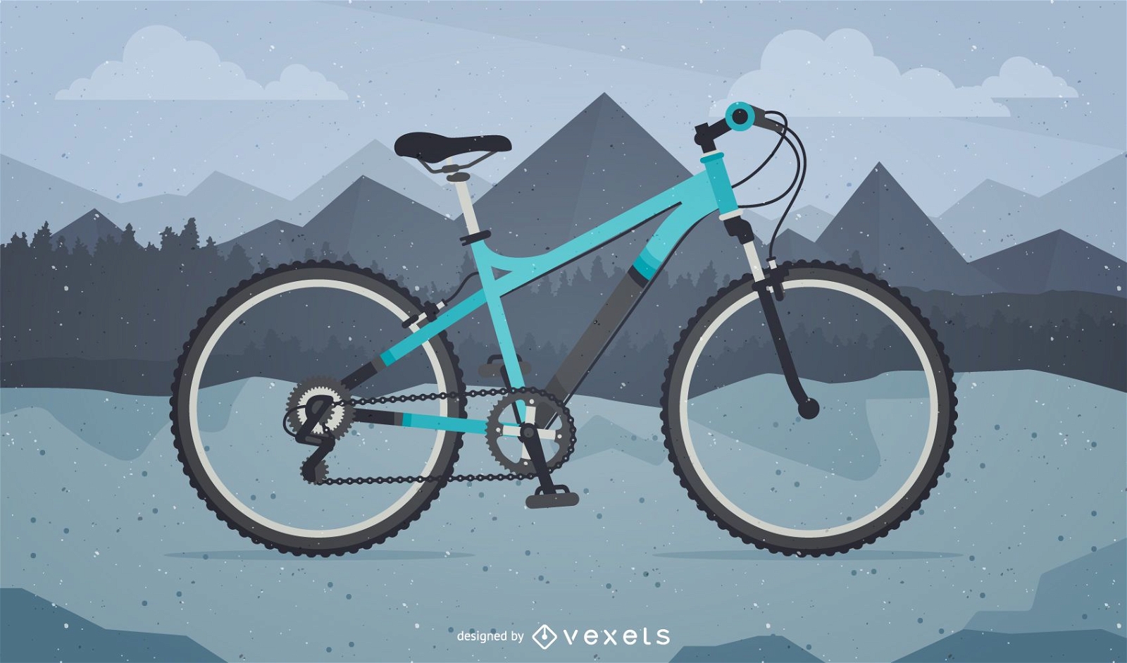 Ilustração de bicicleta nas montanhas