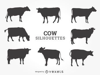 Conjunto de siluetas de vaca