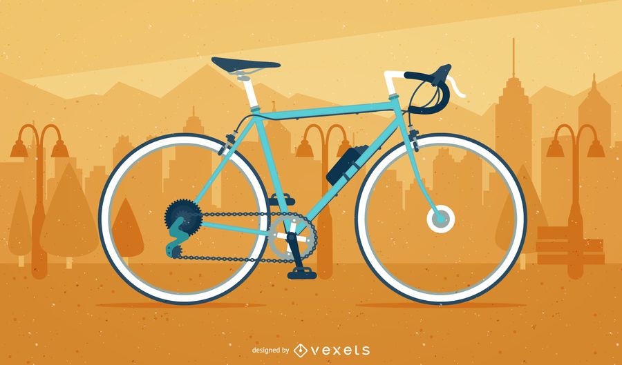 Illustrated bicycle over a cityscape Illustrated bicycle over a cityscape