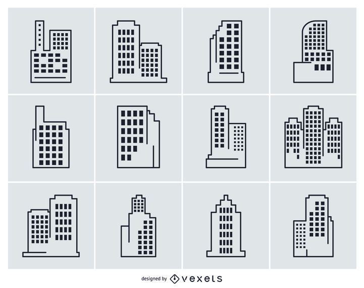 Collection of city building illustrations Collection of city building illustrations