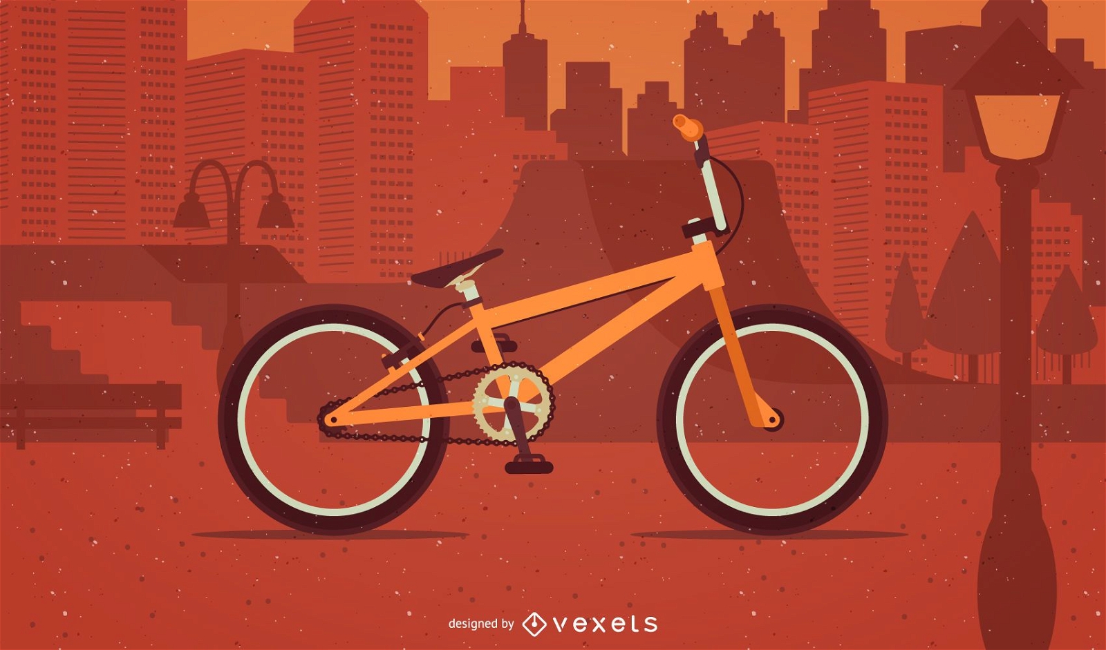 Flat bicycle illustration in a city