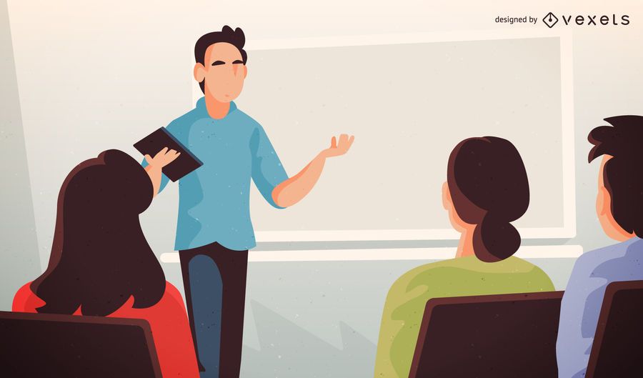 Ilustração de professor de faculdade com alumns Ilustração de professor de faculdade com alumns