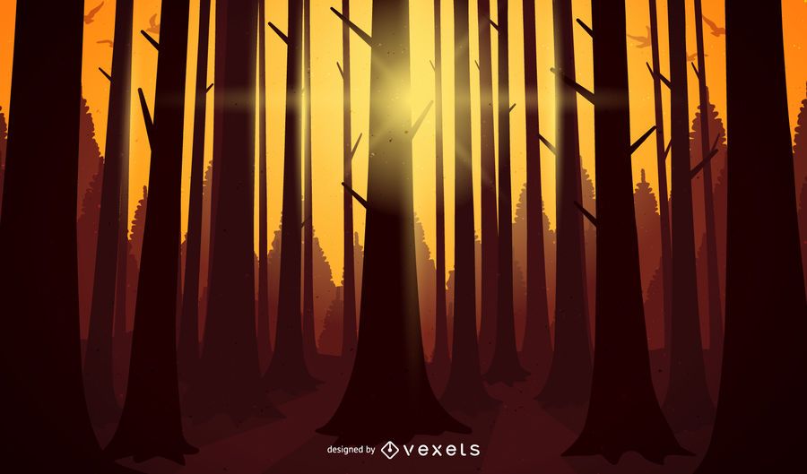 Bosque al atardecer ilustración paisaje Bosque al atardecer ilustración paisaje