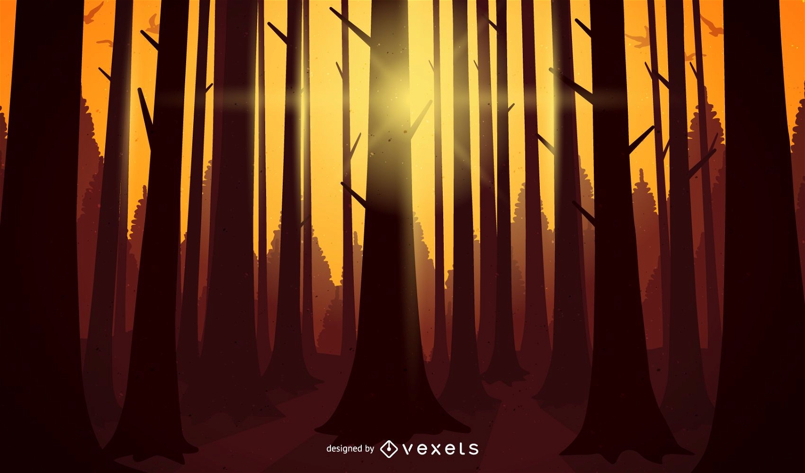 Wald Sonnenuntergang Illustration Landschaft