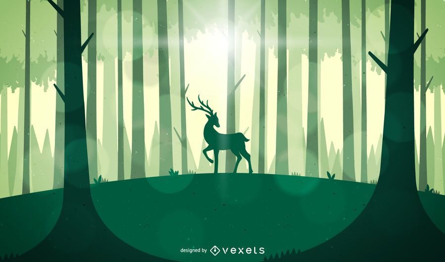 Green forest landscape with deer Green forest landscape with deer