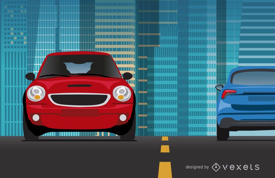 Cars riding on city illustration Cars riding on city illustration