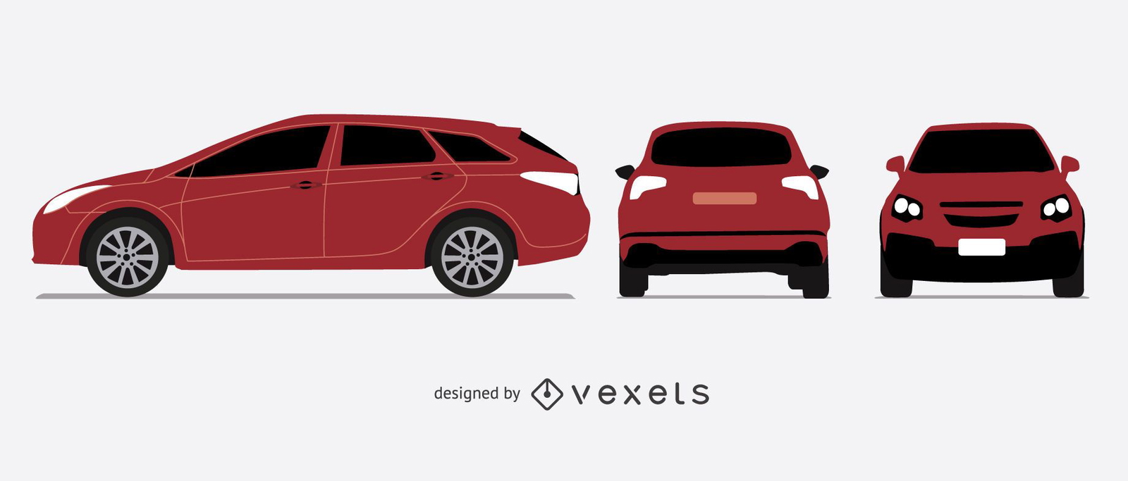 Conjunto de ilustração de carro vermelho hatchback