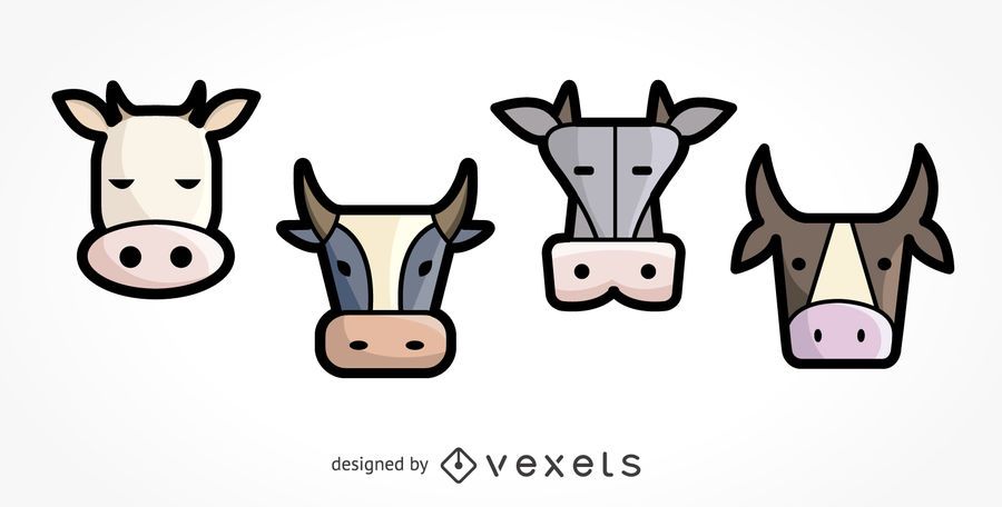 Conjunto de ilustração de ícone de 4 vaca Conjunto de ilustração de ícone de 4 vaca