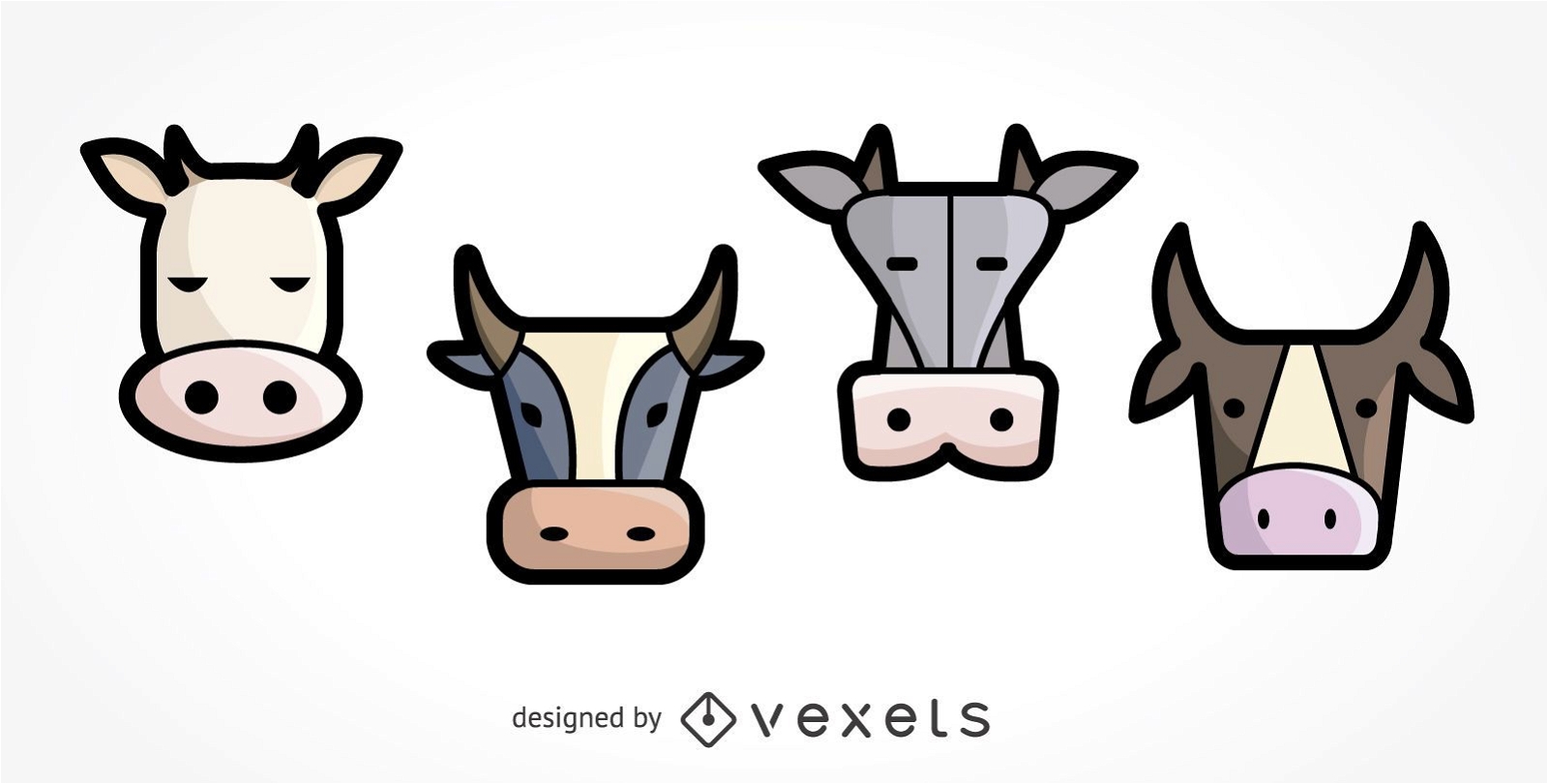 4 cow icon illustration set