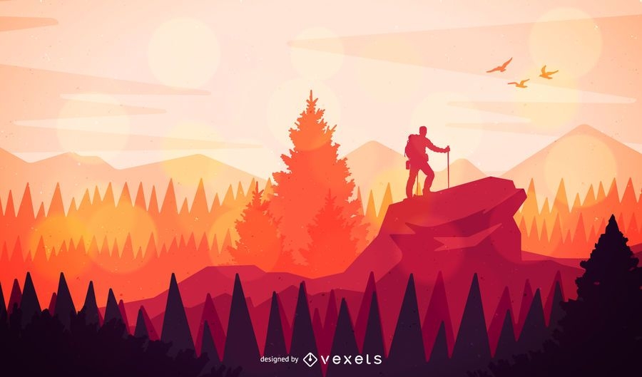 Flat Hiking Landscape Illustration Vector Download