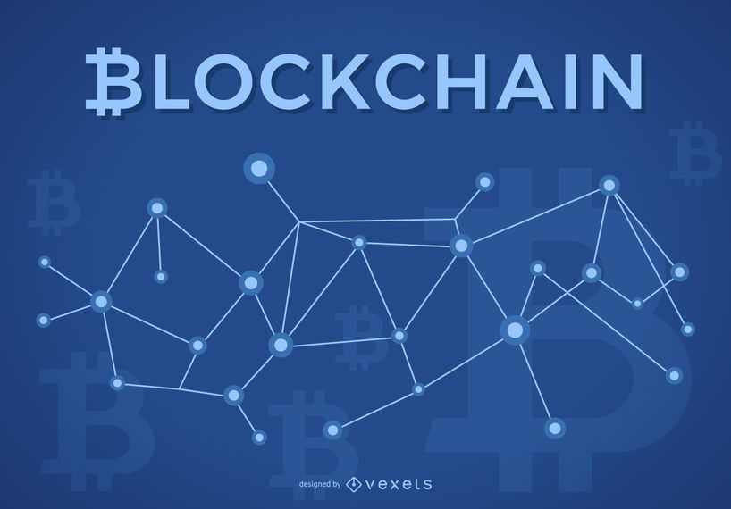 Diseño Blockchain con logo Bitcoin Diseño Blockchain con logo Bitcoin
