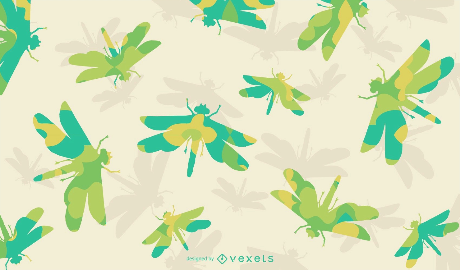 Floral dragonfly silhouette pattern