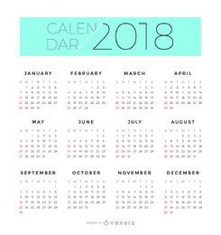 Calendário minimalista de 2018 Calendário minimalista de 2018