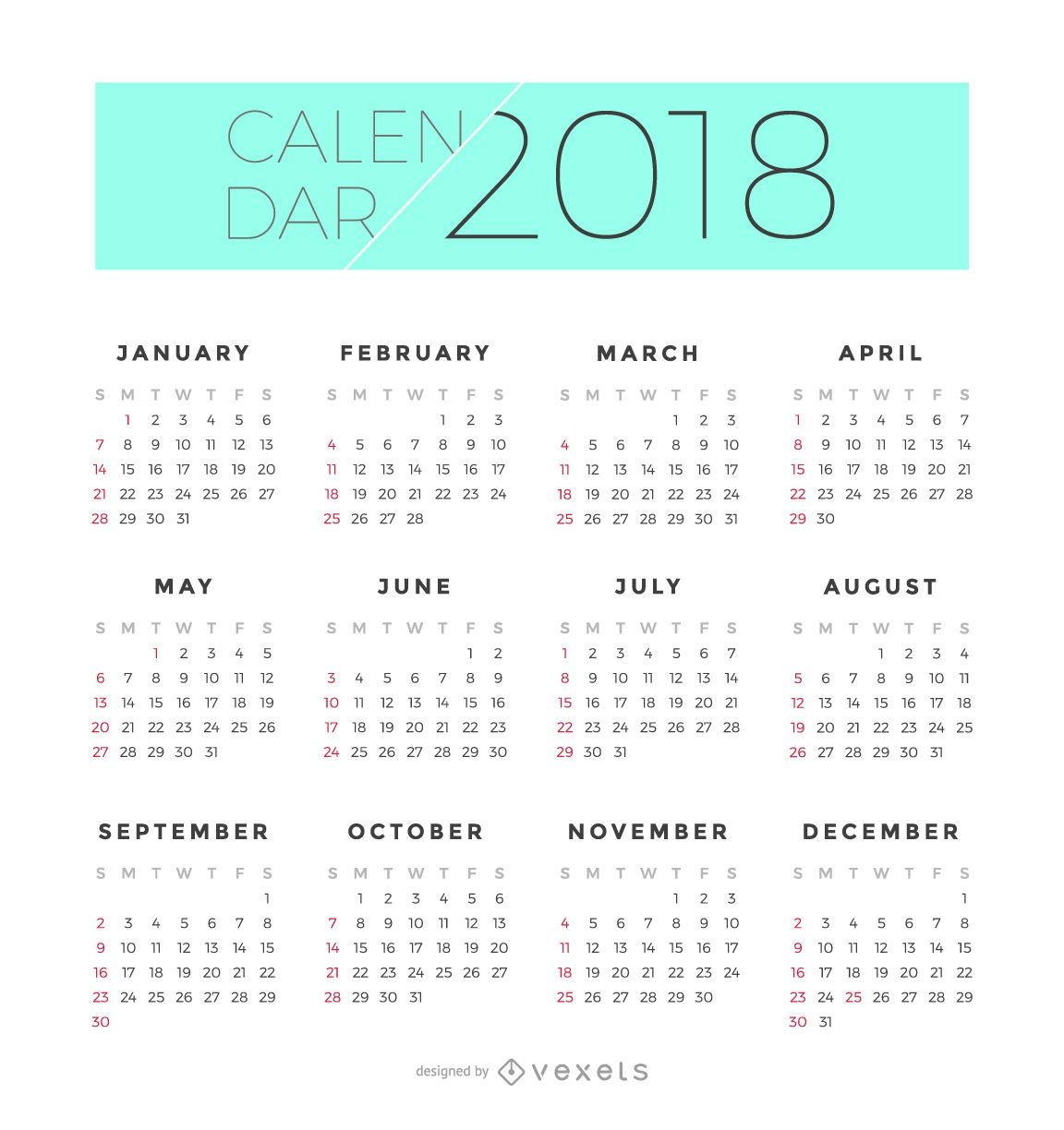 Minimalistischer Kalender 2018