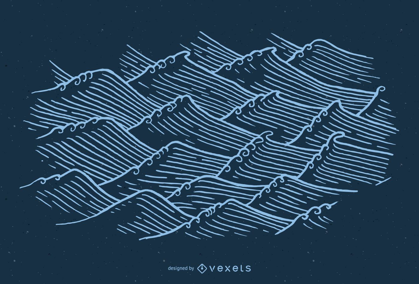 Ilustração de ondas asiáticas desenhada à mão