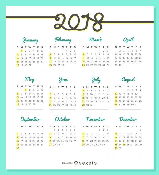 Diseño delicado del calendario 2018 Diseño delicado del calendario 2018