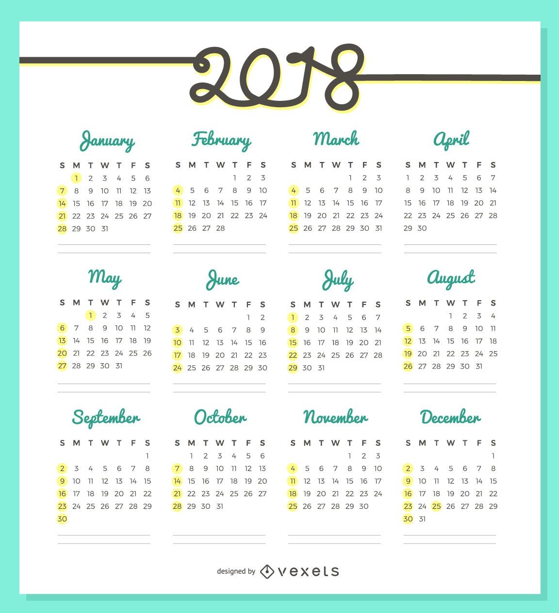 Delicate 2018 calendar design