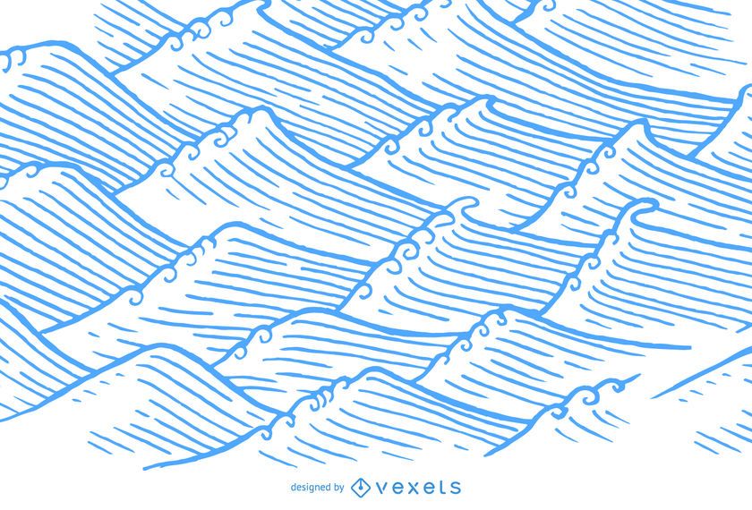 Ondas de mão desenhada no estilo de ilustração asiática Ondas de mão desenhada no estilo de ilustração asiática