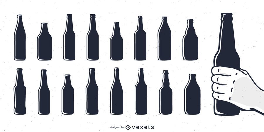 Beer bottle silhouettes set Beer bottle silhouettes set