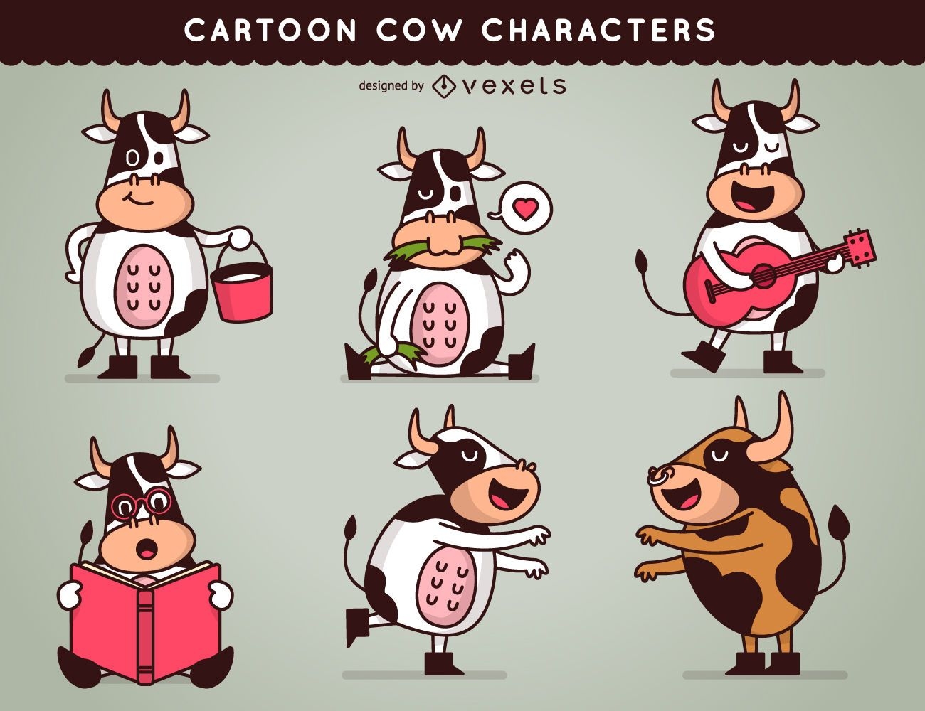 Friendly cow cartoons set