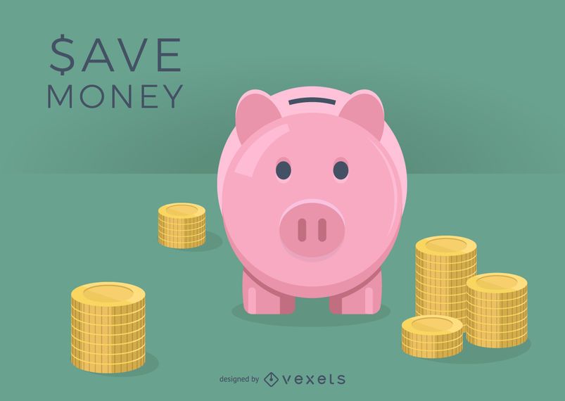 Illustrated piggy bank with coins Illustrated piggy bank with coins
