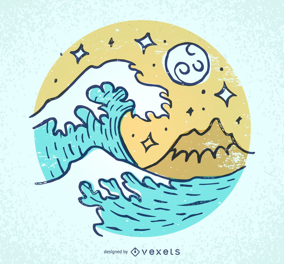 Illustrated waves and beach