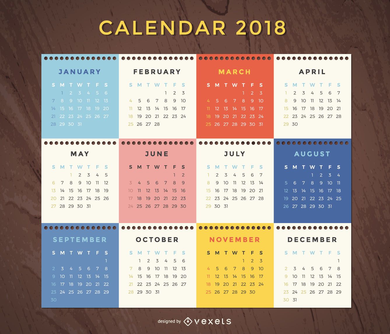 Calendário mensal 2018